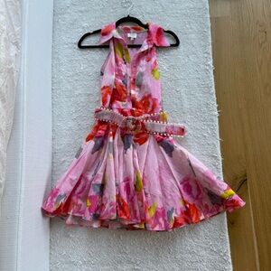 HEMANT & NANDITA Pink Floral Belted Dress